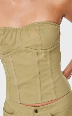 Taupe Premium Twill Seam Detail Bandeau Top