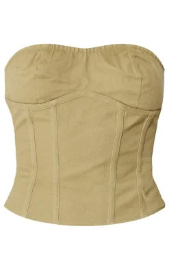 Taupe Premium Twill Seam Detail Bandeau Top