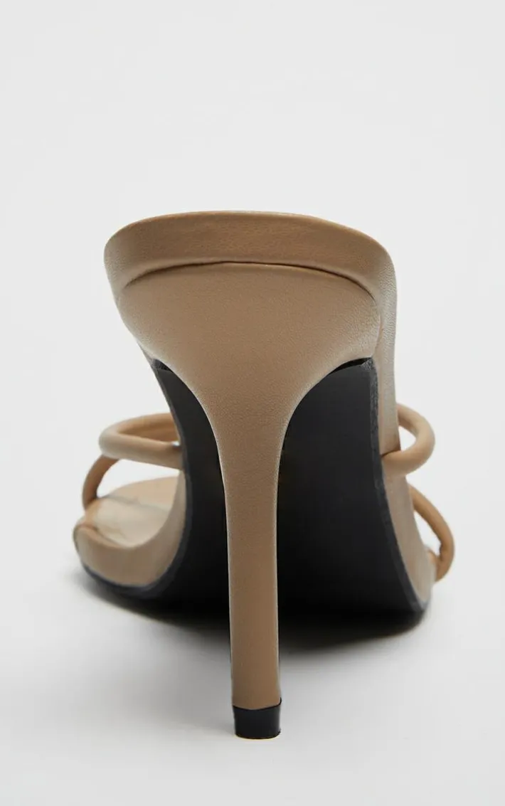 Taupe PU Knotted Mid Heeled Mule Sandals