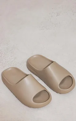Taupe Rubber Ribbed Sole Slides