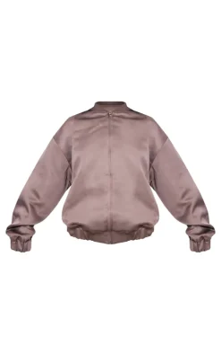 Taupe Satin Look Oversized Bomber Jacket