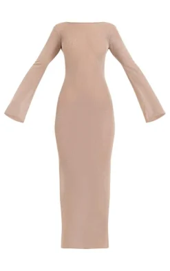 Taupe Scoop Back Filagree Knit Maxi Dress