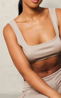 Taupe Scoop Neck Crop Top