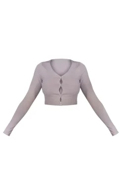 Taupe Sculpt Button Front Yoga Top