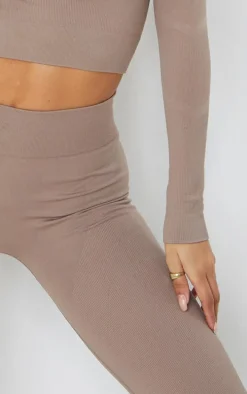 Taupe Seamless Rib Detail Gym Leggings