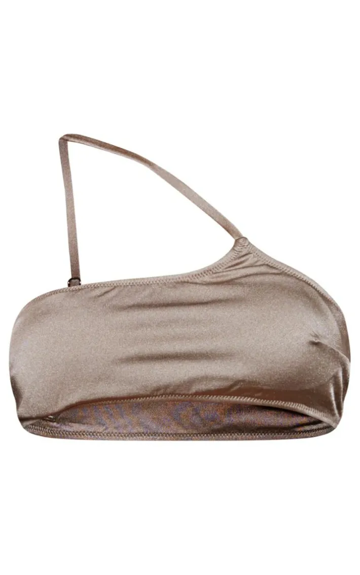 Taupe Shine Asymmetric Bikini Top