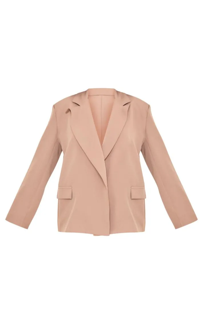 Taupe Side Button Single Breasted Boxy Blazer