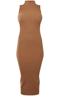Taupe Sleeveless Rib Knit Midaxi Bodycon Dress