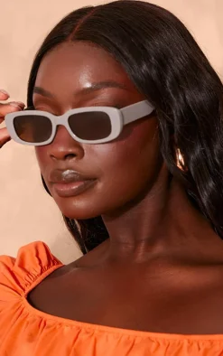 Taupe Slim Rectangular Sunglasses