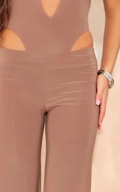 Taupe Slinky Mid Rise Straight Leg Pants