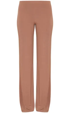 Taupe Slinky Mid Rise Straight Leg Pants