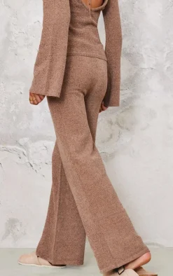 Taupe Soft Textured Knit Drawstring Wide Leg Pants