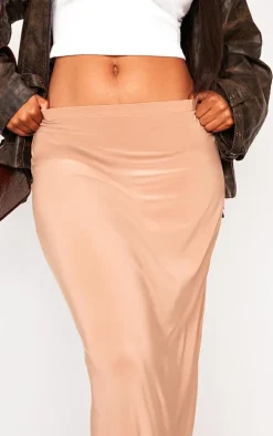 Taupe Soft Touch Low Rise Drapy Maxi Skirt