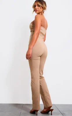 Taupe Stretch Woven Belted Bandeau Jumpsuit