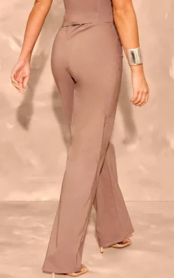 Taupe Stretch Woven Seam Detail Straight Leg Pants