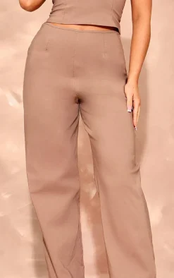 Taupe Stretch Woven Seam Detail Straight Leg Pants
