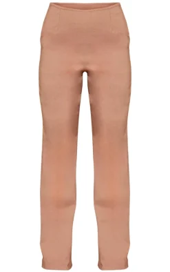 Taupe Stretch Woven Seam Detail Straight Leg Pants