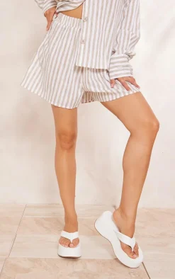 Taupe Stripe Cotton Elasticated Floaty Shorts