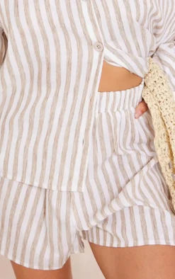 Taupe Stripe Cotton Elasticated Floaty Shorts