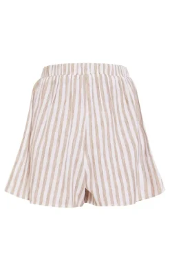 Taupe Stripe Cotton Elasticated Floaty Shorts
