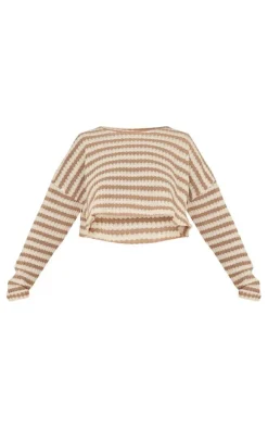 Taupe Stripe Textured Rib Oversized Crop Top