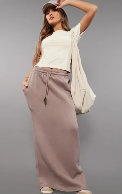 Taupe Sweat Drawstring Midi Skirt