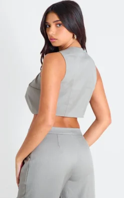 Taupe Tailored Asymmetric Button Vest