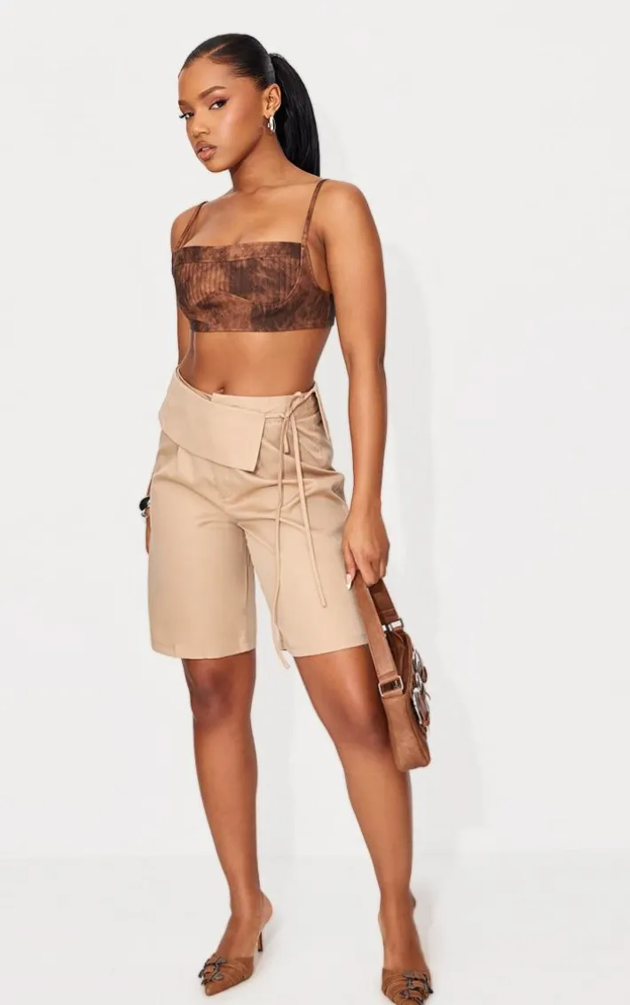 Taupe Tailored Belt Wrap Detail Bermuda Jorts