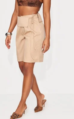 Taupe Tailored Belt Wrap Detail Bermuda Jorts