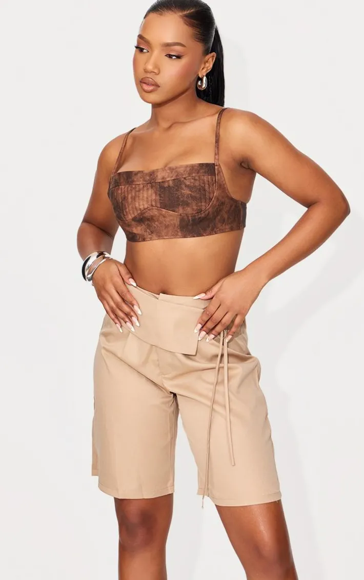 Taupe Tailored Belt Wrap Detail Bermuda Jorts