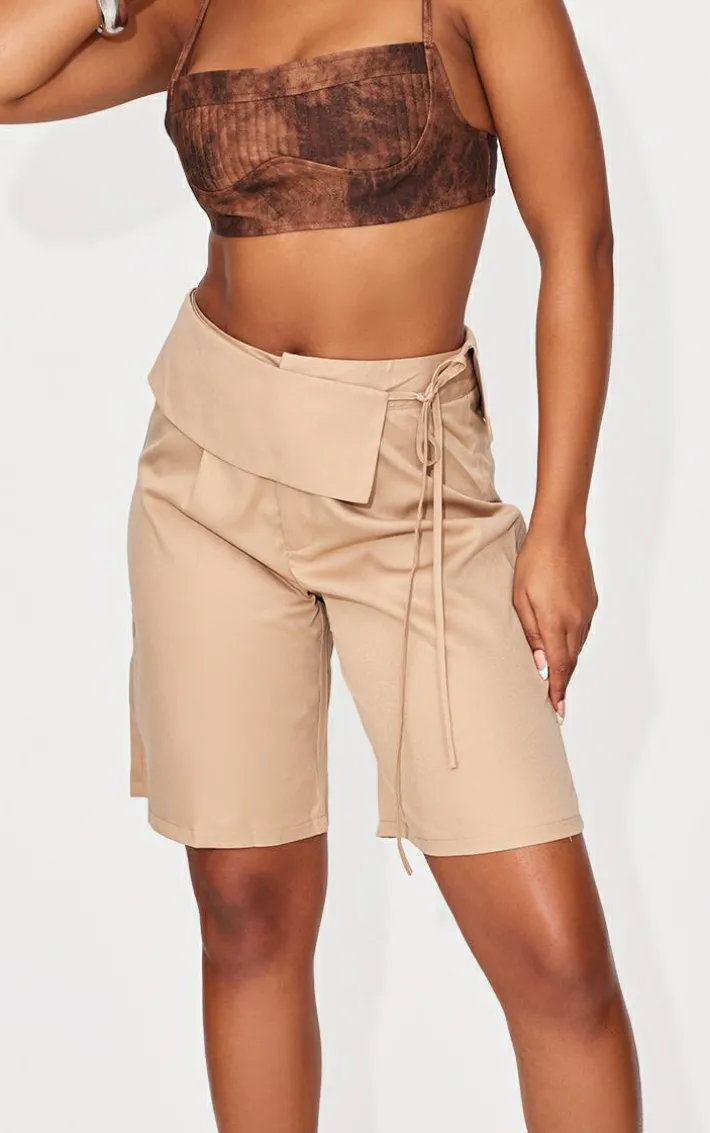 Taupe Tailored Belt Wrap Detail Bermuda Jorts