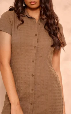 Taupe Textured Cap Sleeve Shirt Dress
