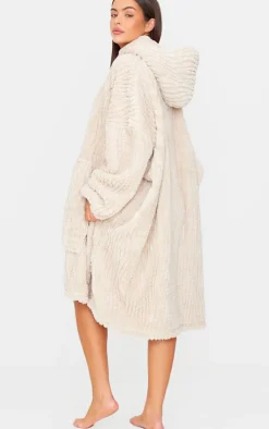 Taupe Textured Fleece Stripe Hooded Blanket