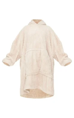 Taupe Textured Fleece Stripe Hooded Blanket