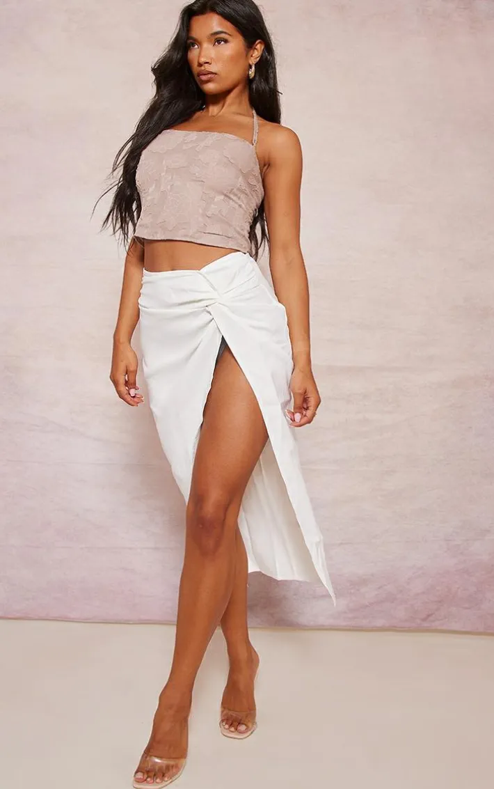 Taupe Textured Halterneck Crop Top