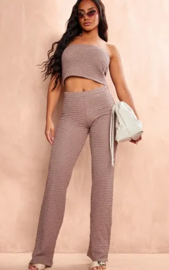 Taupe Textured Rib Flare Pants