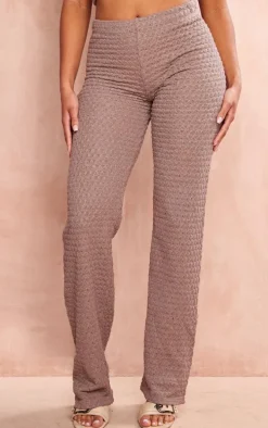 Taupe Textured Rib Flare Pants