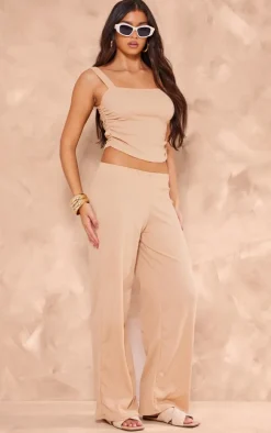 Taupe Textured Square Neck Long Top