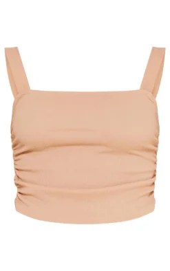 Taupe Textured Square Neck Long Top