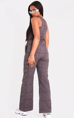 Taupe Textured Zip Up Toggle Jumpsuit