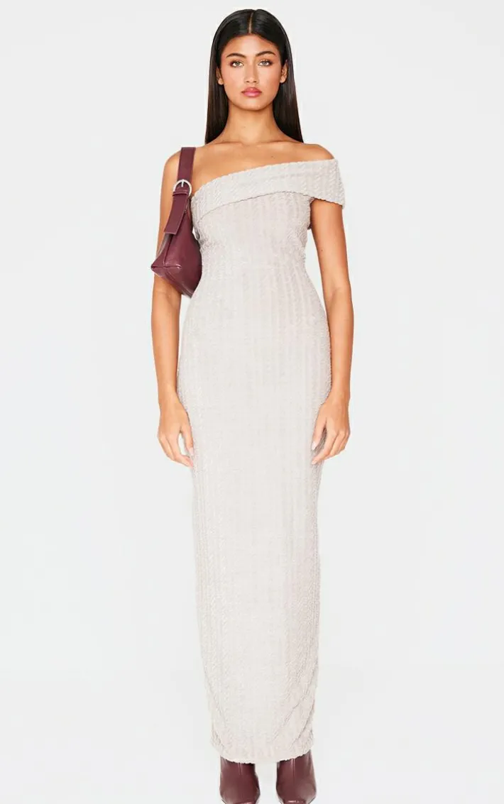 Taupe Towel One Shoulder Maxi Dress