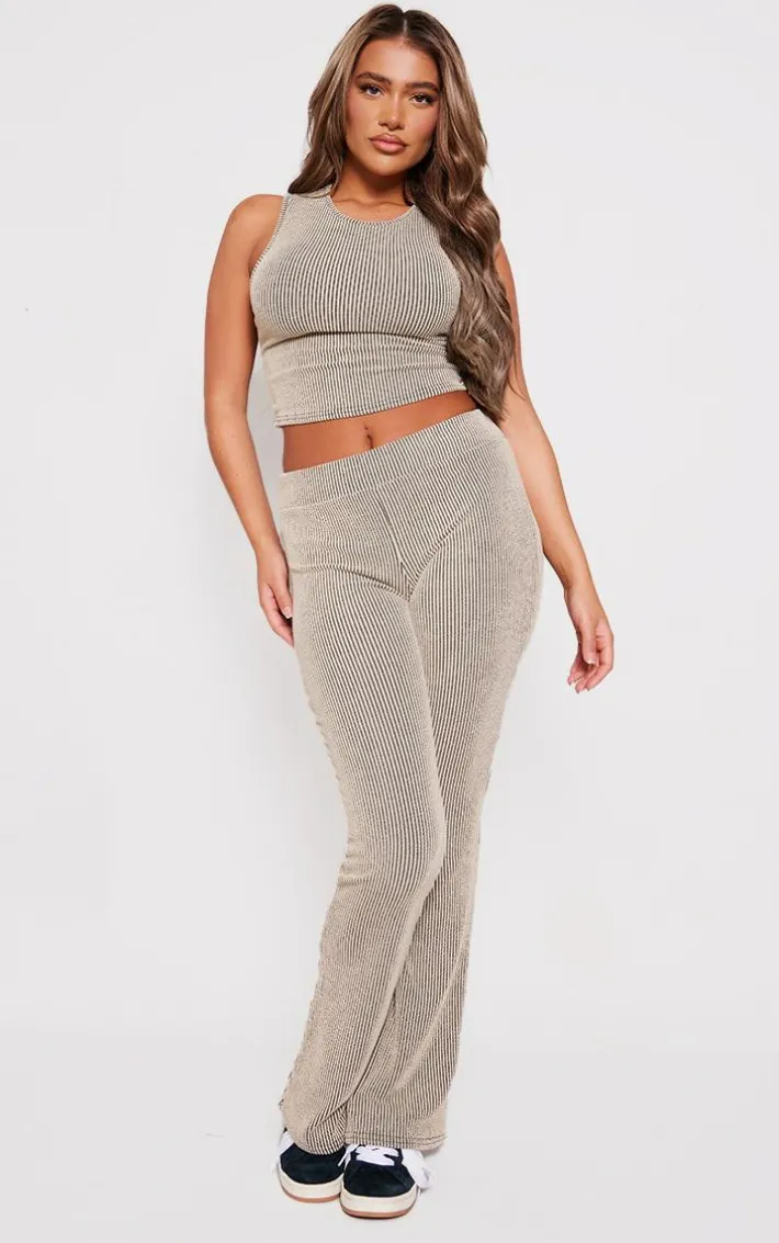 Taupe Two Tone Rib Scoop Neck Top