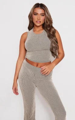 Taupe Two Tone Rib Scoop Neck Top