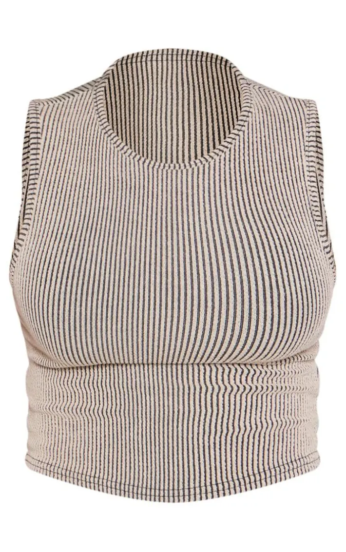 Taupe Two Tone Rib Scoop Neck Top