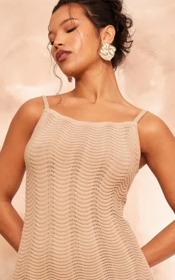 Taupe Wave Knit Maxi Dress