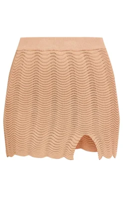 Taupe Wave Knit Mini Skirt