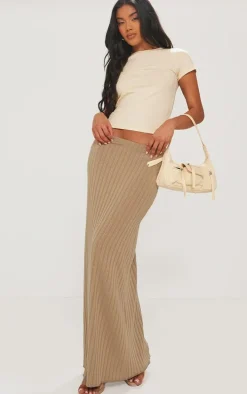 Taupe Wide Rib Drapey Maxi Skirt