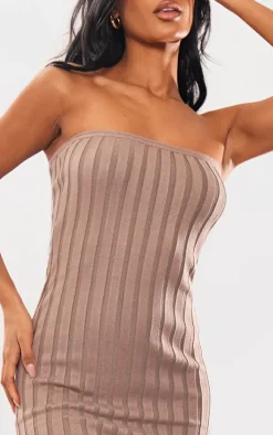 Taupe Wide Rib Knit Bandeau Midaxi Dress