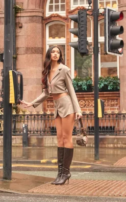 Taupe Woven Cropped Blazer