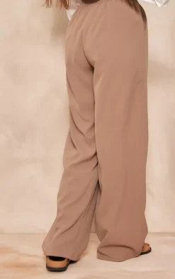Taupe Woven Elasticated Waist Straight Leg Pants